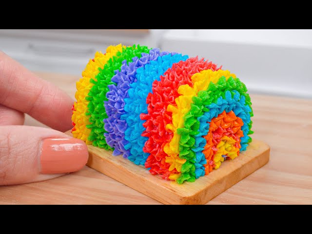 Miniature Rainbow Roll Cake Decorating