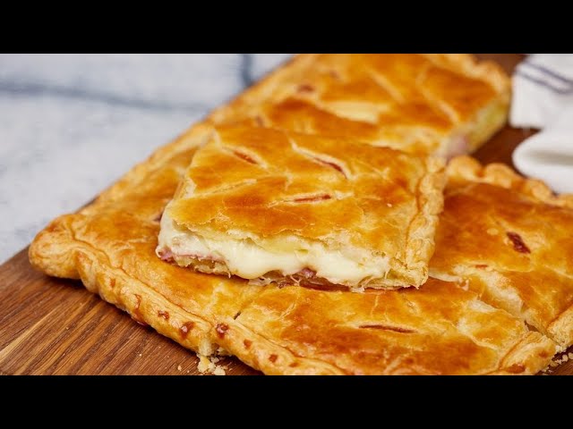 Savory pastry cake with ham and potatoes
