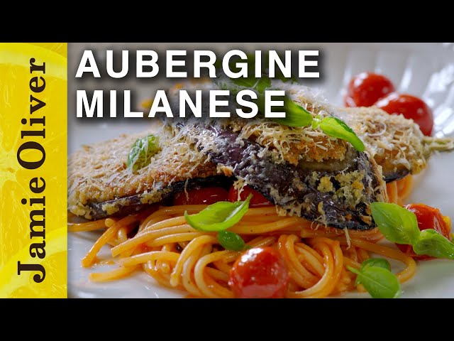 Aubergine Parmesan Milanese with Spaghetti