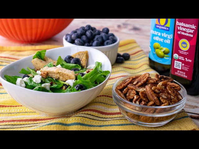Grilled Chicken Salad with Goat Cheese, Blueberries and Pecans