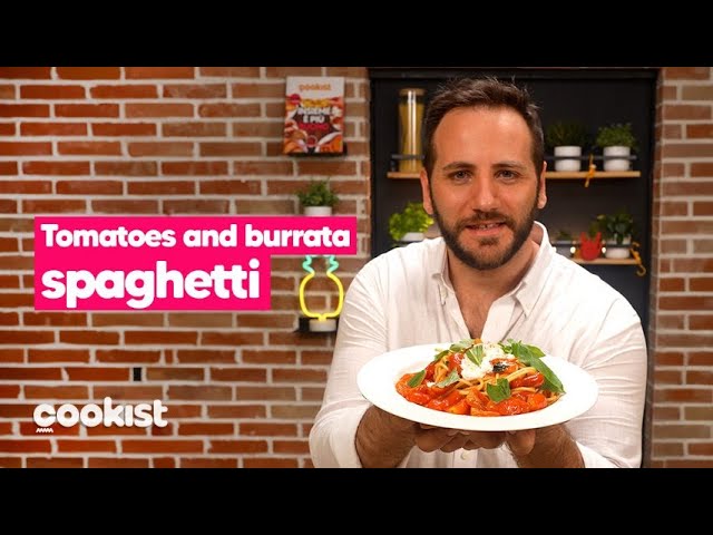 Spaghetti with Tomatoes, Burrata and Basil