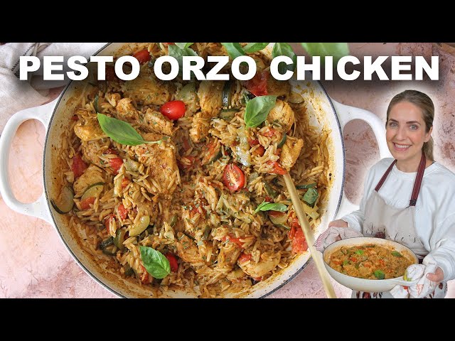 One Pan Pesto Chicken and Orzo in under 30 Minutes