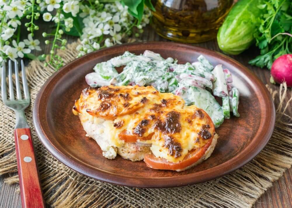 Baked Chicken Breast with Cheese and Tomato
