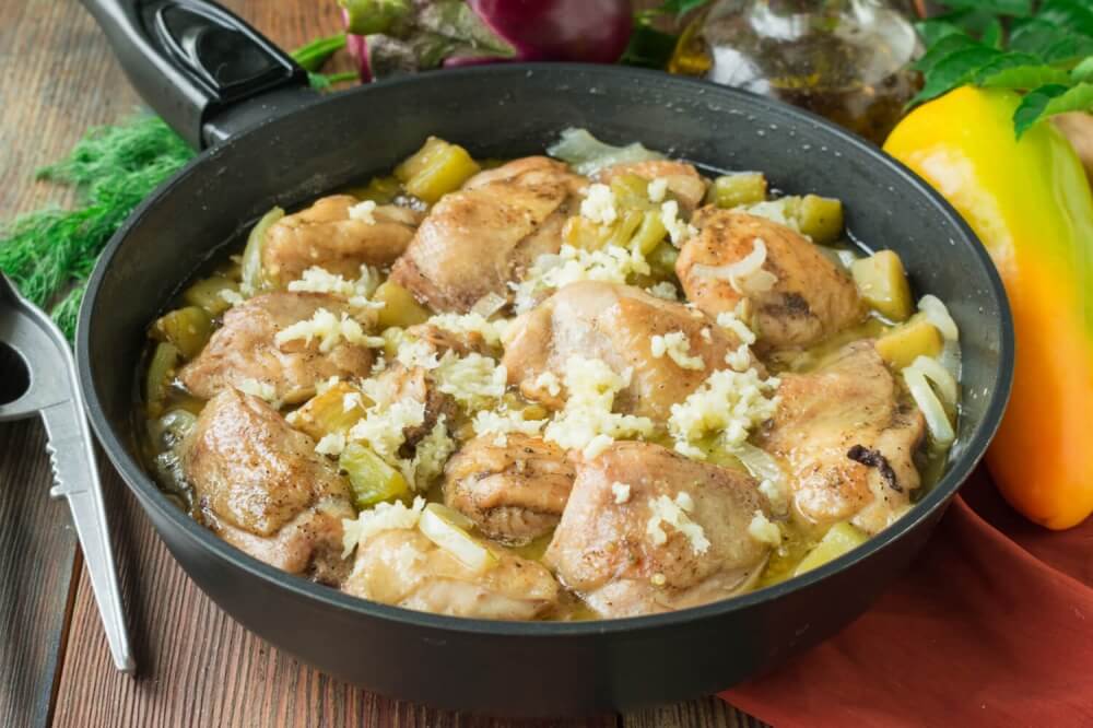 Chicken Stew with Eggplants and Peppers