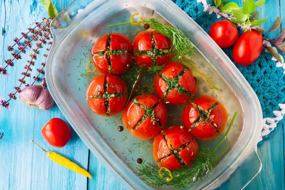 Russian Lightly Salted Tomatoes with Garlic and Herbs