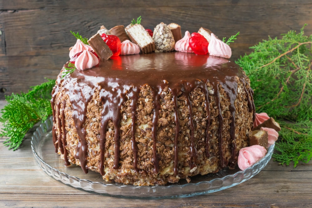 Chocolate Cherry Cake with Creamy Custard