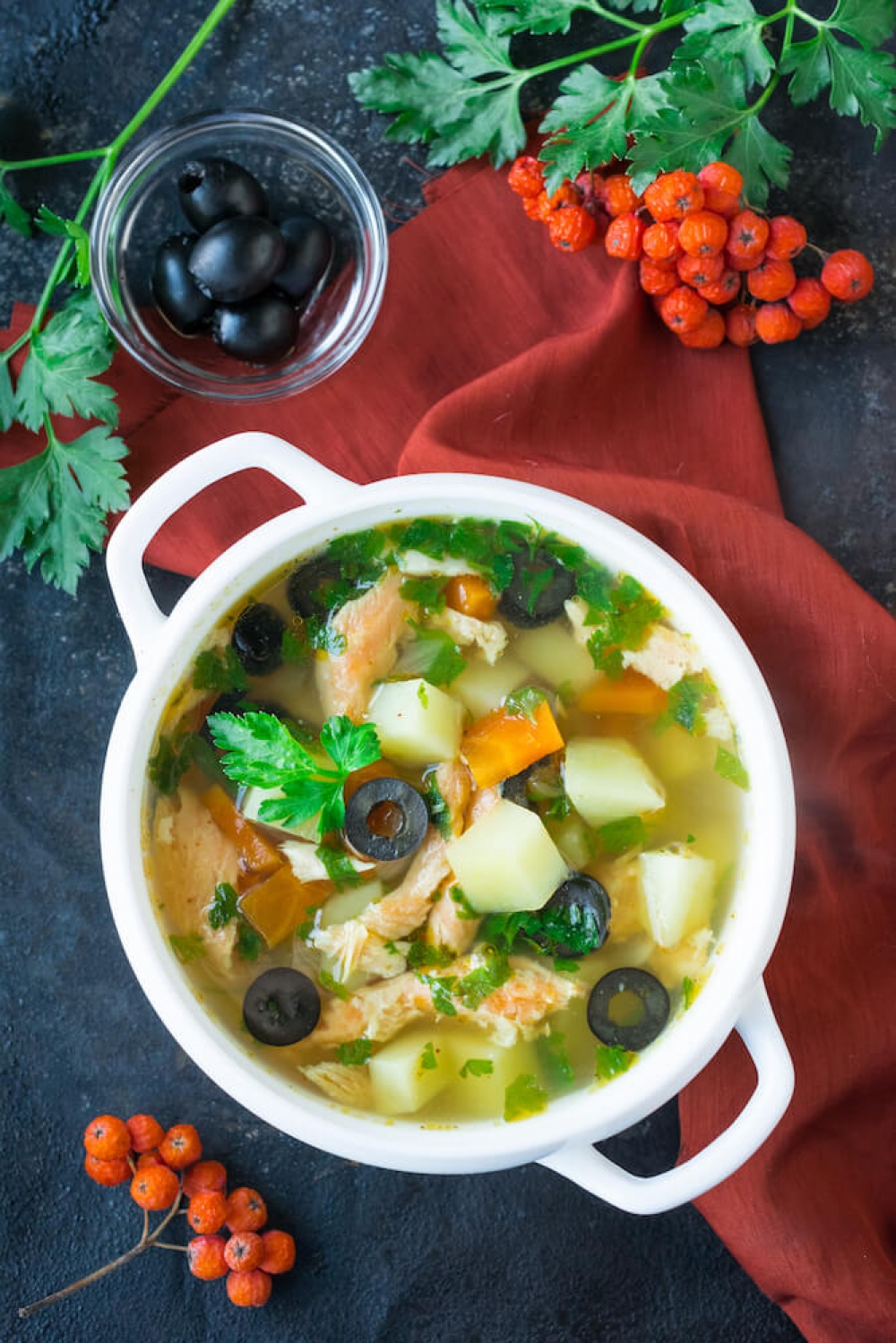 Italian Soup with Salmon and Olives