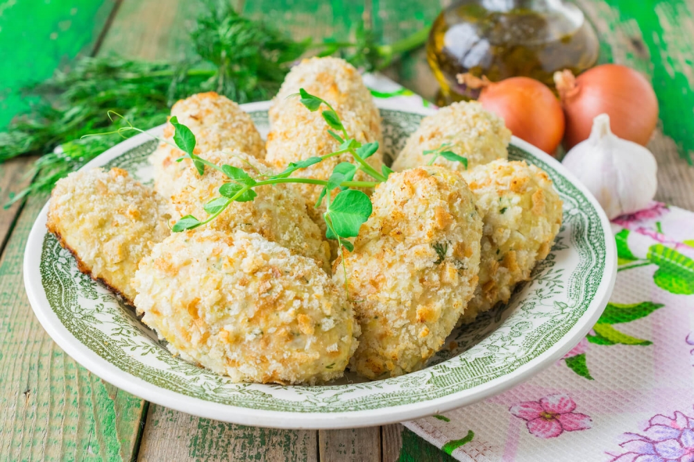 Chicken Fritters with Sour Cream and Bread Crumbs