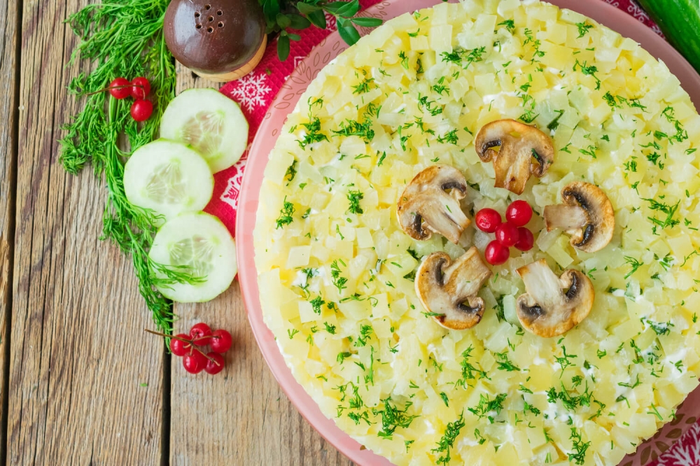 Chicken Mushrooms and Pineapples Salad «Fiesta»