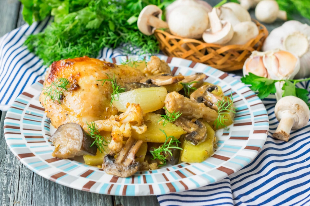 Soy-Marinated Chicken Thighs with Mushrooms and Vegetables