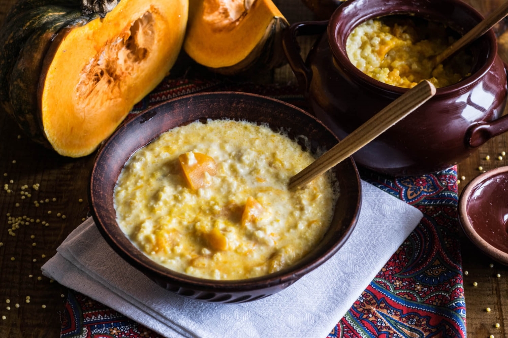 Millet Porridge with Pumpkin in a Pot