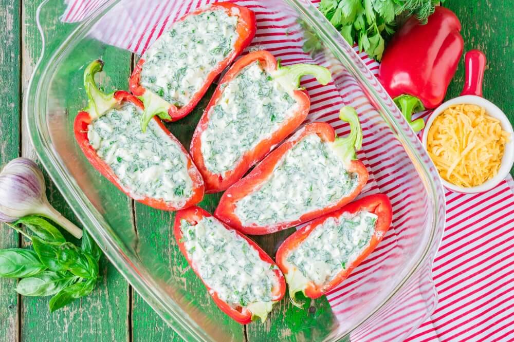 Sweet Pepper Baked with Cottage Cheese and Greenery