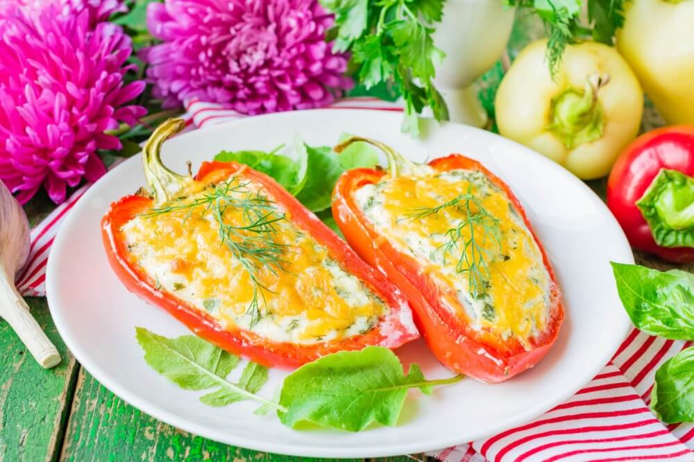 Sweet Pepper Baked with Cottage Cheese and Greenery