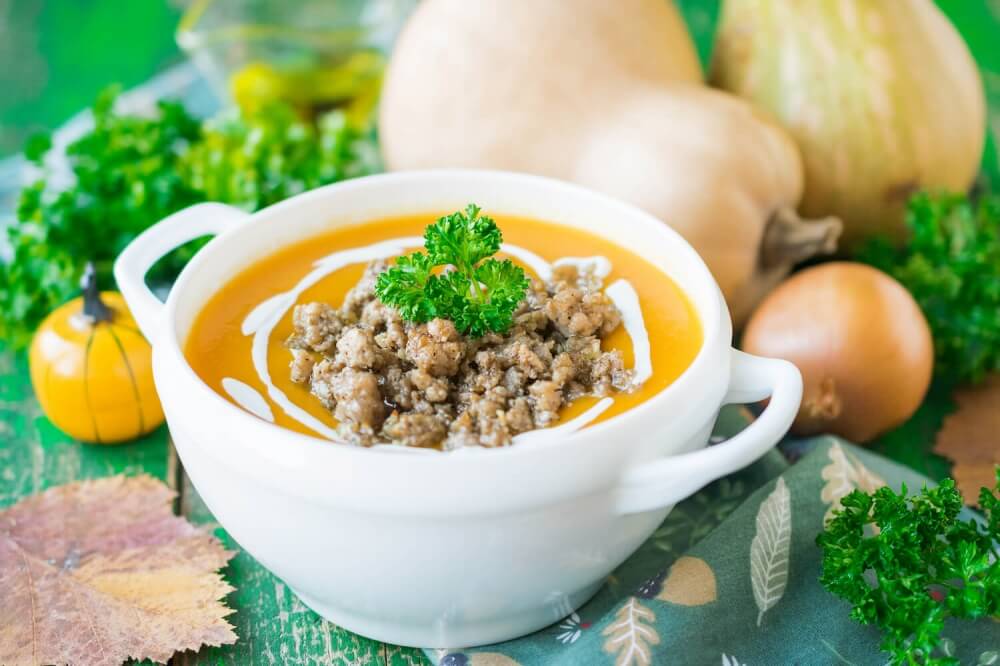 Spicy Pumpkin Soup with Minced Meat