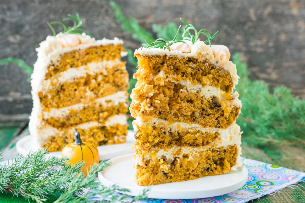 Carrot Pumpkin Cake with Dried Apricots and Walnuts