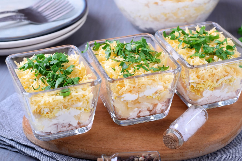 Chicken Pineapple Cheese Layered Salad