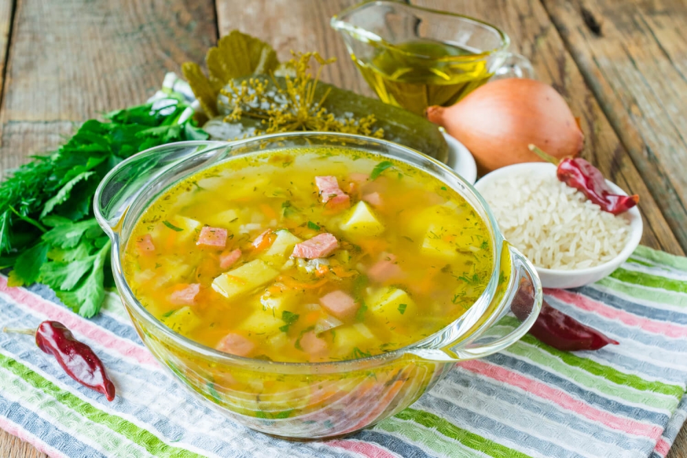 Smoked Sausage and Pickled Cucumbers Soup