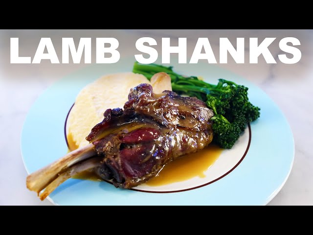 Lamb shanks with roasted garlic sauce