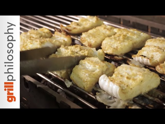 Grilled cod recipe with skordalia on charcoals