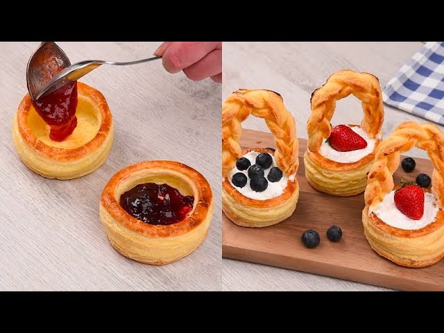 Pastry baskets stuffed with berries jam