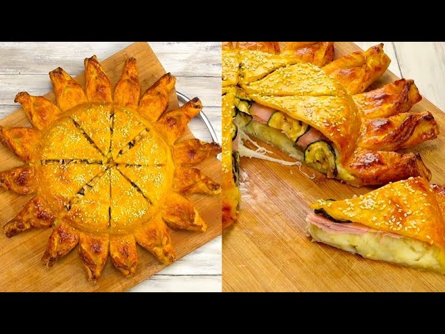 Pastry sunflower with potatoes, ham and zucchini
