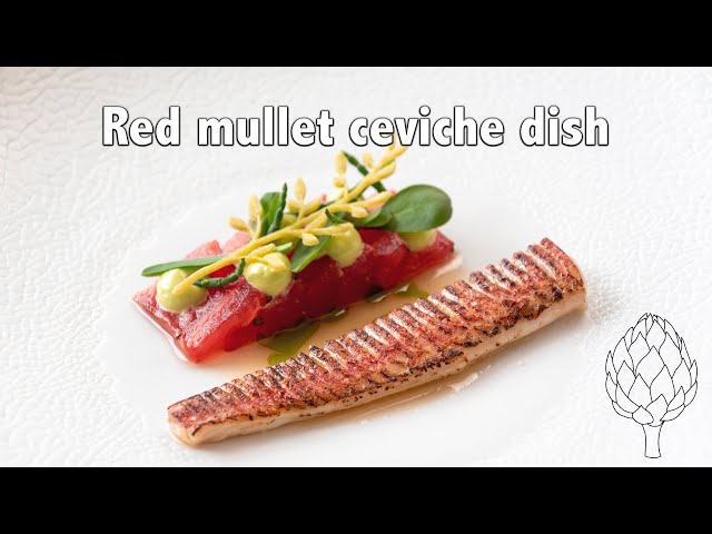 Red mullet ceviche dish with barbecued watermelon