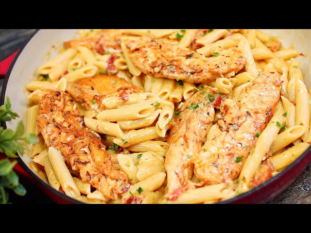 Creamy Garlic Parmesan Pasta and Chicken with Sun-dried Tomatoes