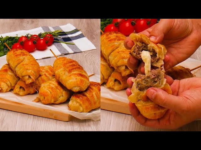 Meat skewers in puff pastry