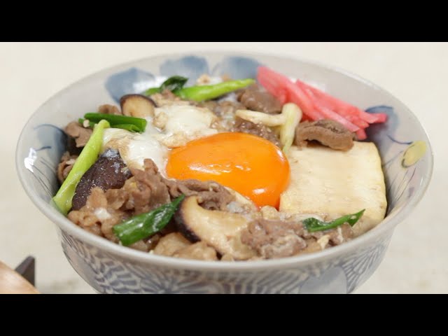 Beef Donburi Rice Bowl with Tofu and Egg