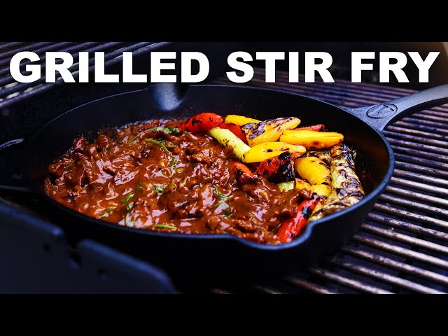 Citrus beef stir fry with grilled peppers