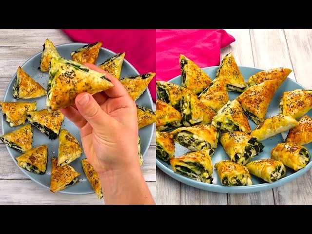 Phyllo dough triangles with spinach and feta