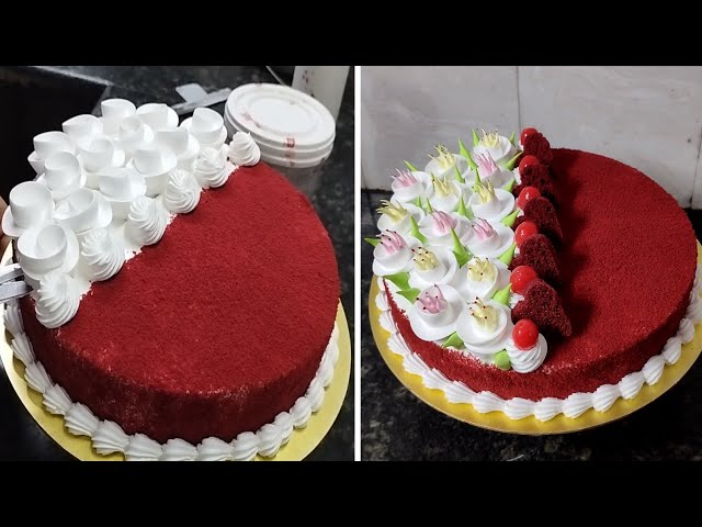 Beautiful Red Velvet Flowers Decorating Cake