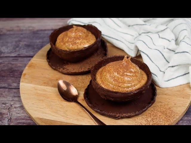 Chocolate small cups with coffee cream