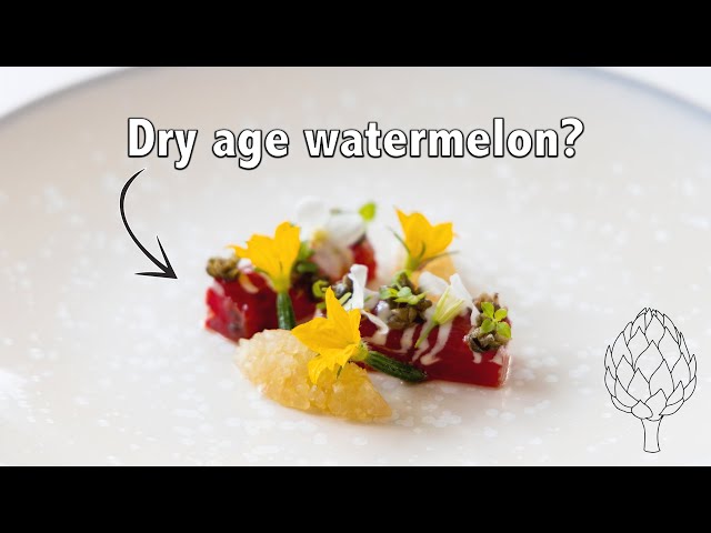 Glazed watermelon dish with rind compote