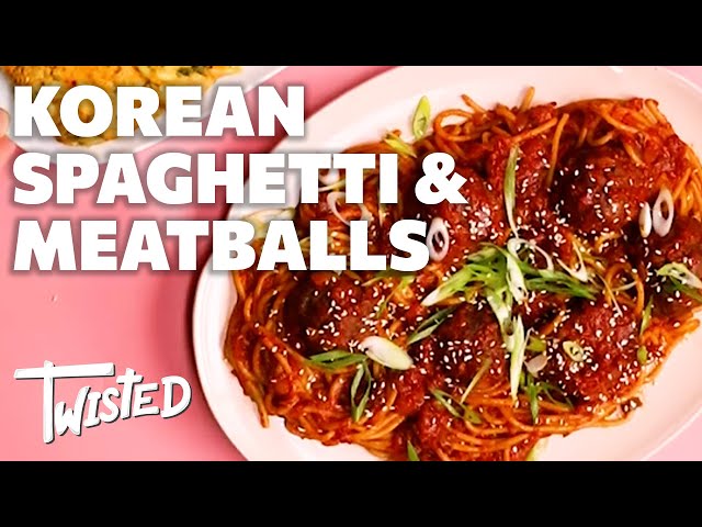 Korean Spaghetti & Meatballs with Cheesy Garlic Bread