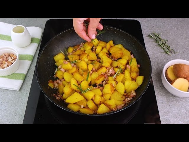 Potato and bacon in a pan