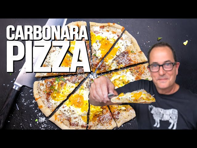 Pizza with pasta carbonara