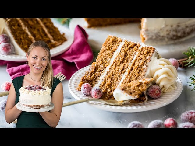 Festive Gingerbread Layer Cake with Brown Sugar Cream Cheese Frosting