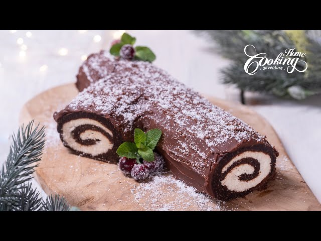 No-Bake Chocolate Biscuit Buche de Noel
