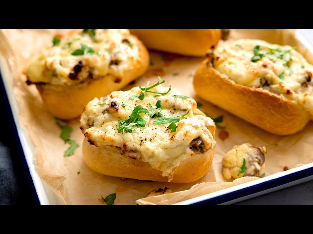 Super Speedy Garlic Cheesy Mushroom Stuffed Breads