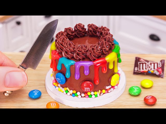 Amazing Miniature M&M Rainbow Chocolate Drip Cake Decorating