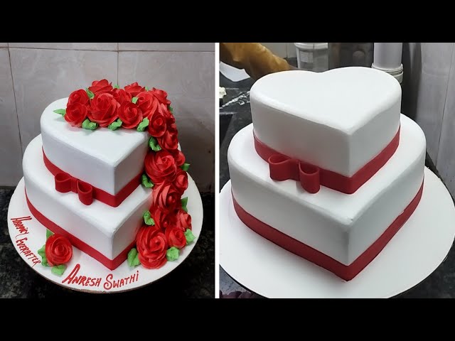 Heart Shape Engagement Cake Flower Decorating