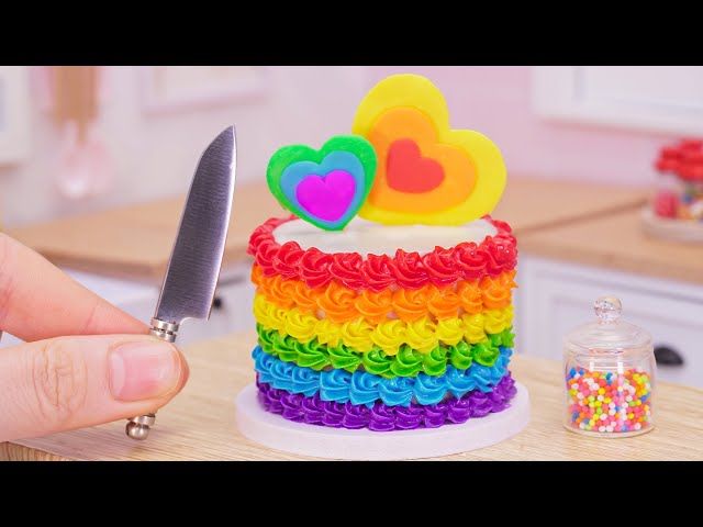 Colorful Miniature Rainbow Heart Cake Decorating