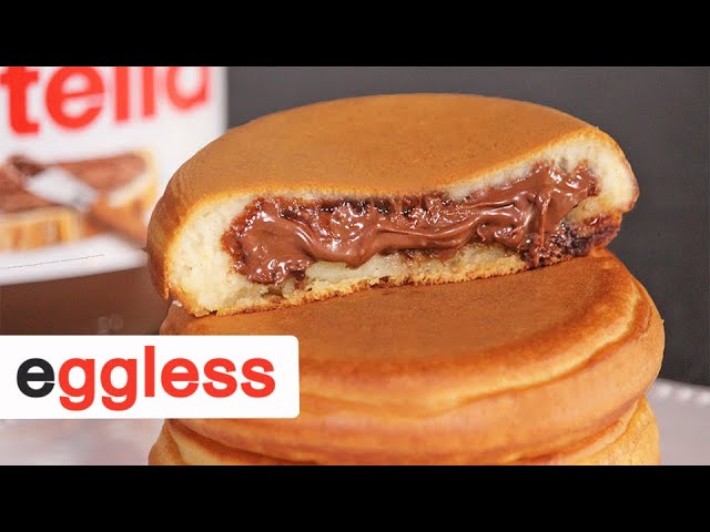 Eggless Fluffy Nutella Pancakes
