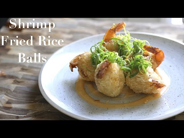 Shrimp Fried Rice Balls with homemade Sriracha Mayo