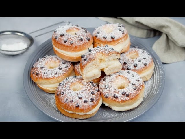 Fluffy donuts stuffed with pastry cream