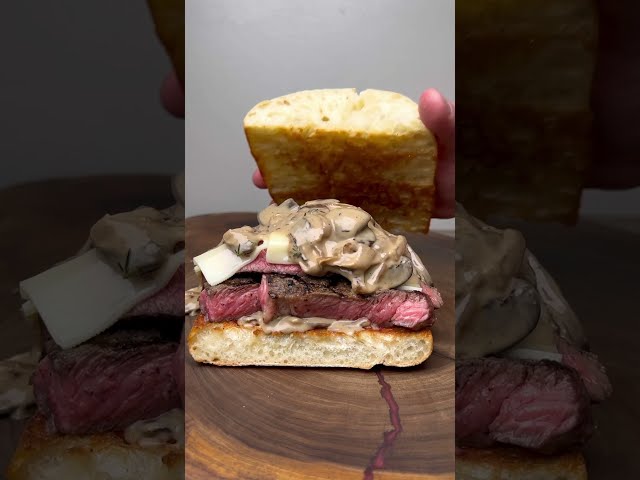 Smoked Steak Sandwich with Mushrooms and Swiss Cheese