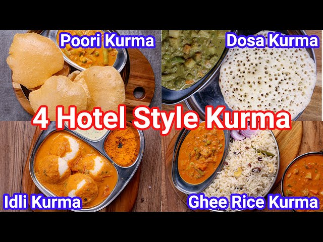 4 Types of Hotel Style Kurma Recipe - Simple Curry for Breakfast, Roti, Chapati, Rice