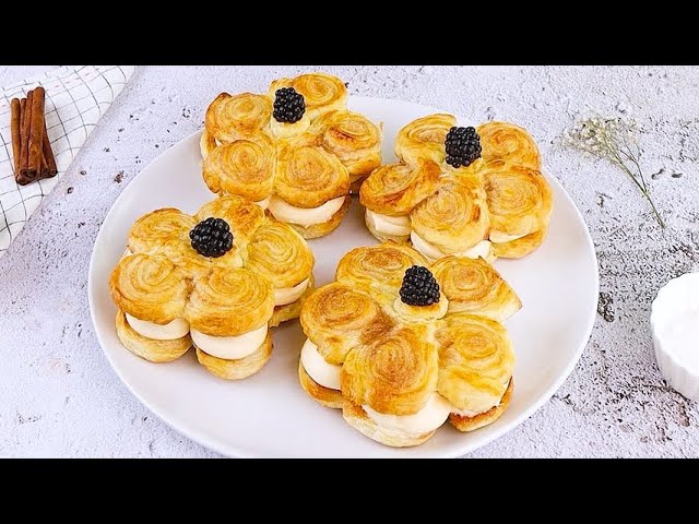 Pastry flowers with custard