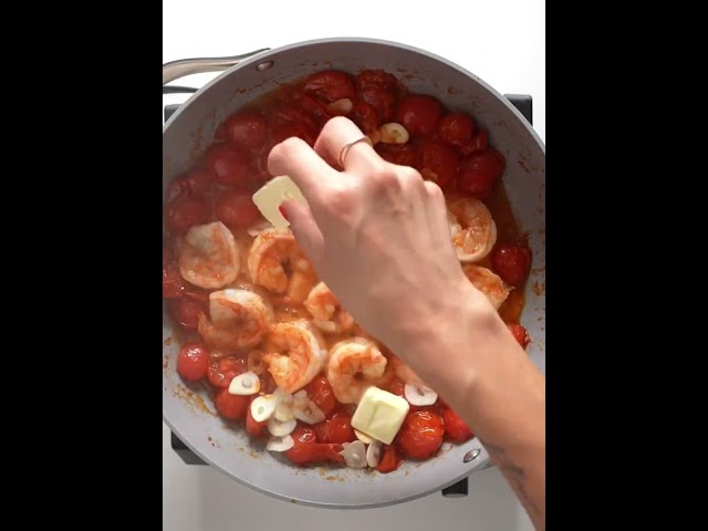 Garlic Shrimp and Tomatoes with Parmesan Orzo